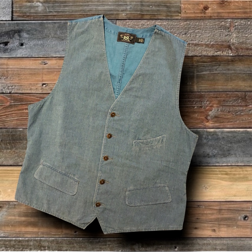DOUBLE RL RALPH LAUREN RRL STRIPED INDIGO VEST- SIZE LARGE